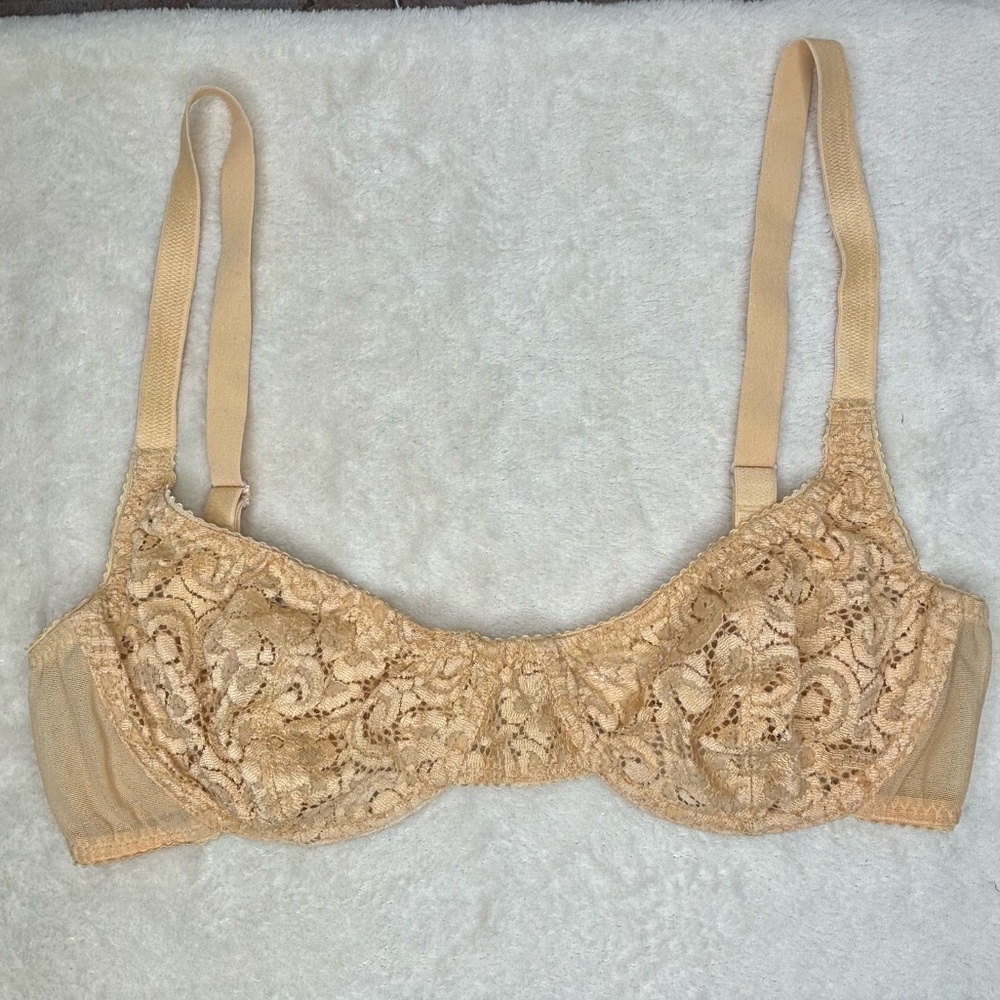 Vintage Avon Intimates Sheer Goldish Lace Demi Bra